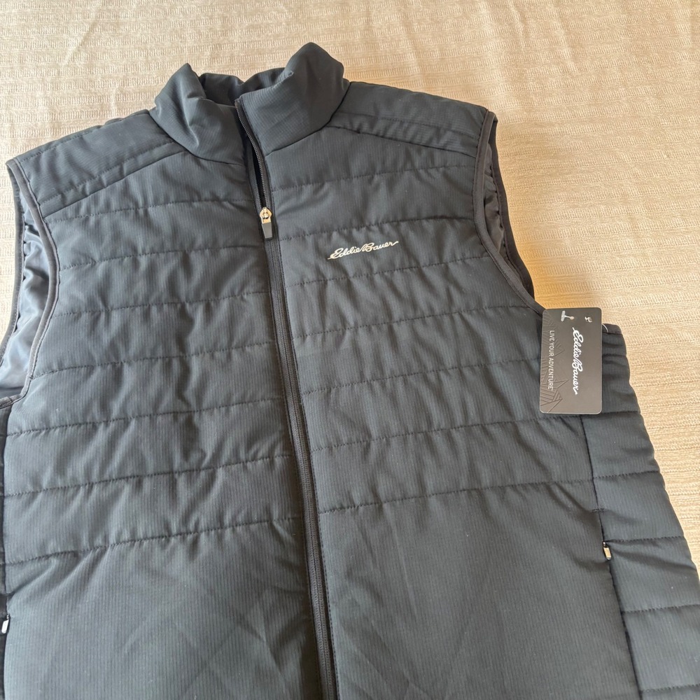 Eddie Bauer Mens Quilted Full Zip Vest Black EB000793 Large NWT